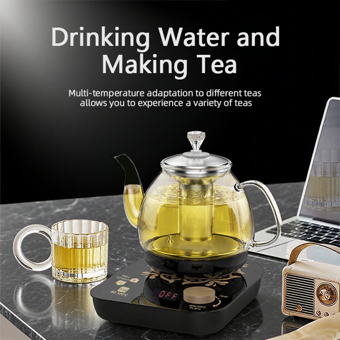 Professional Multi-functional Glass Teapot  800ml Fast Heating Cooking And Brewing Integrated Electric Kettle With Stainless Steel Filter
