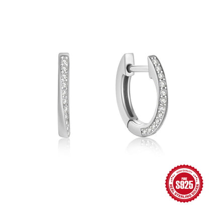 S925 Sterling Silver U-shaped Diamond Four-claw Earrings