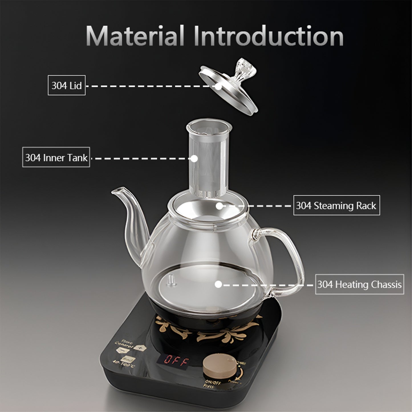Professional Multi-functional Glass Teapot  800ml Fast Heating Cooking And Brewing Integrated Electric Kettle With Stainless Steel Filter