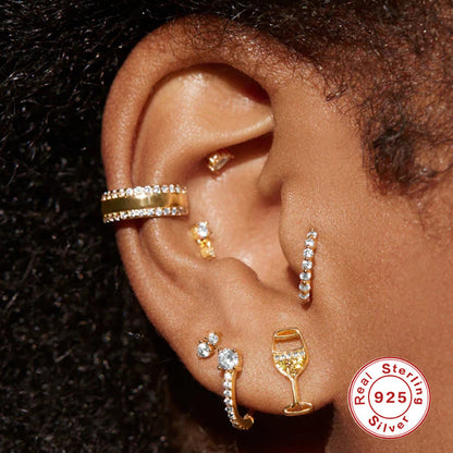 S925 Sterling Silver U-shaped Diamond Four-claw Earrings